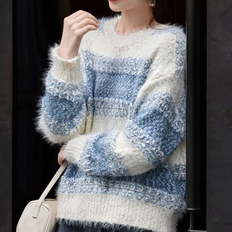 ボーダー クロップド丈 シャギーニット | Achic | 詳細画像9 