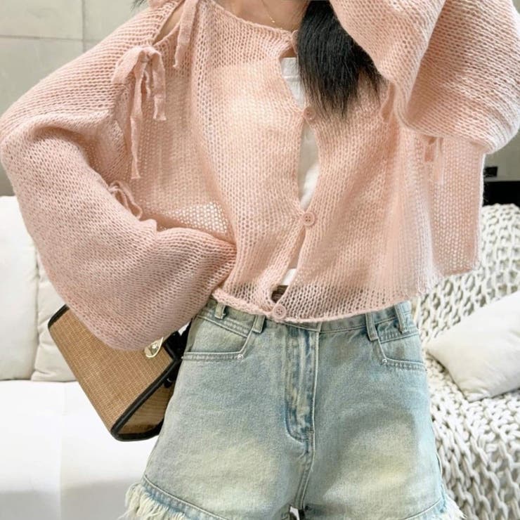 2wayリボン肩あきメッシュニット | Achic | 詳細画像4 