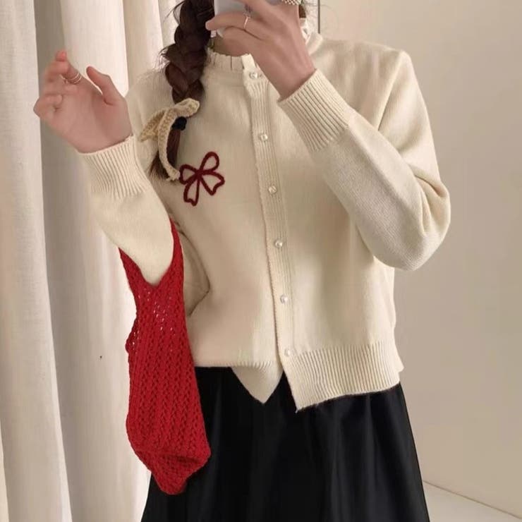 フロントリボン刺しゅうニットカーディガン | Achic | 詳細画像7 