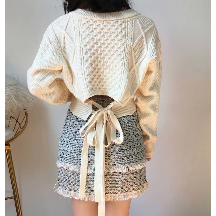 バック不規則 V ネックルーズニットセーター | Achic | 詳細画像2 