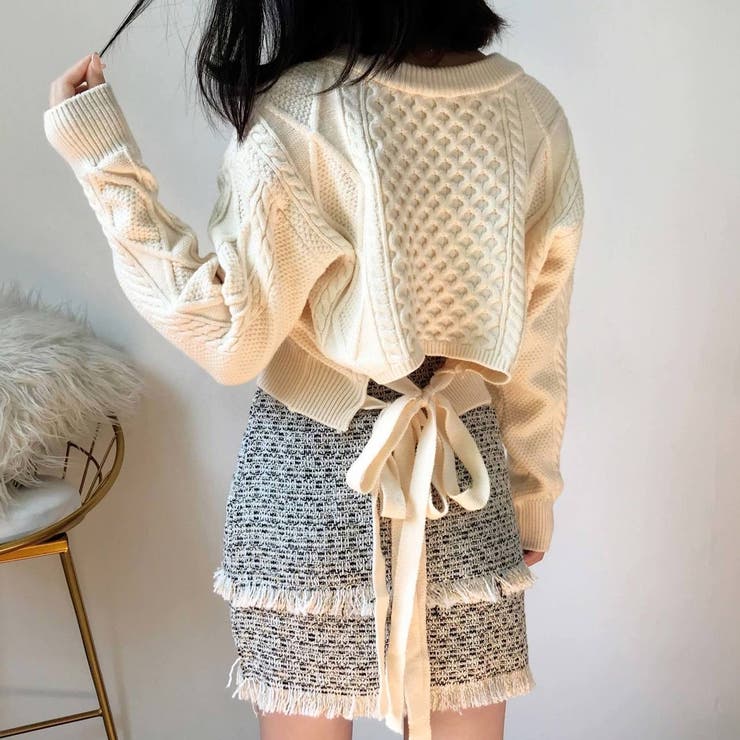 バック不規則 V ネックルーズニットセーター | Achic | 詳細画像10 