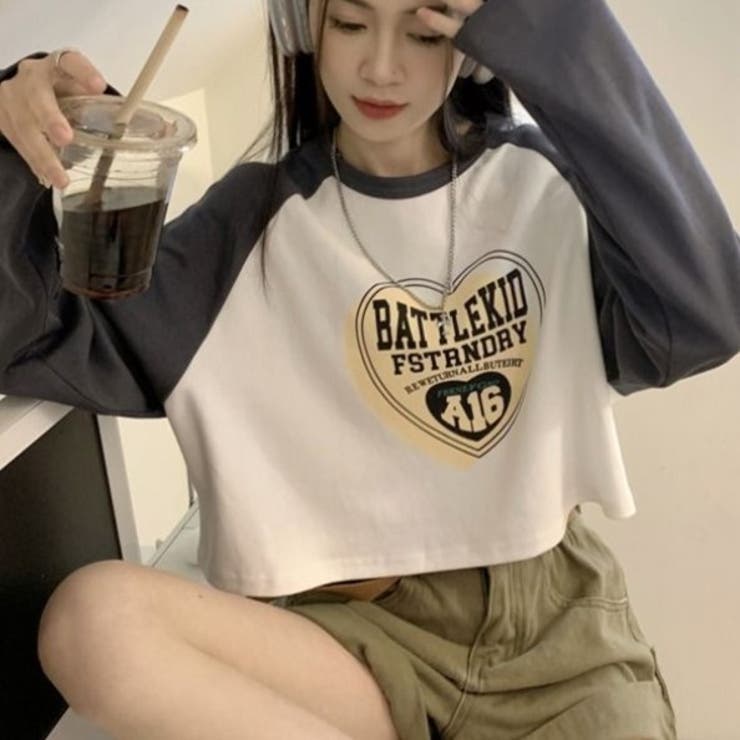 ラグランスリーブ 文字グラフィック Tシャツ[品番：SHNW0011768