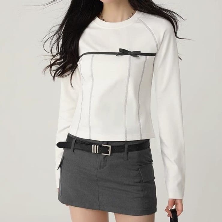 リボン白美学スリムクロップトップス | Achic | 詳細画像5 