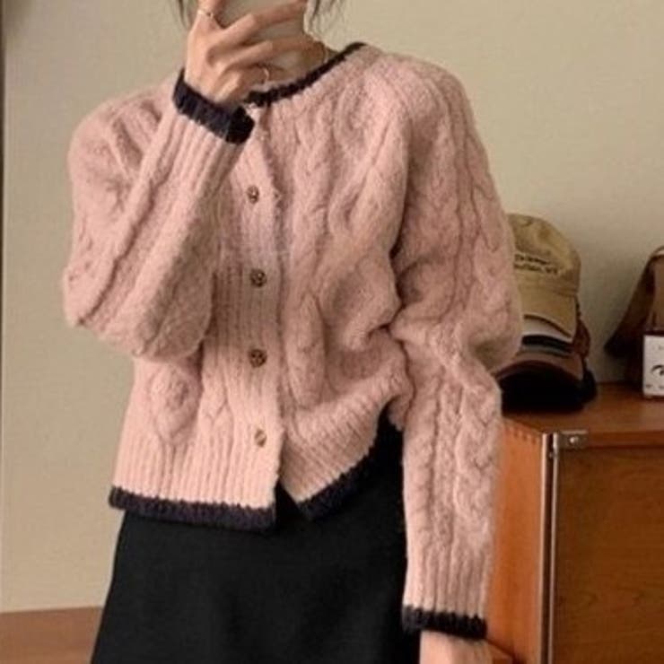 ピンク | 列マルチボタン 差し色セーター | Achic