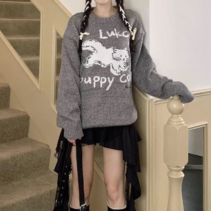 猫柄リブニットプルオーバー[品番：SHNW0011947]｜Achic（アシック）の