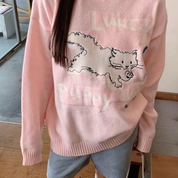 猫柄リブニットプルオーバー[品番：SHNW0011947]｜Achic（アシック）の