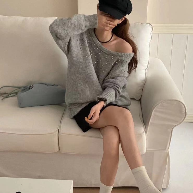 ラインストーン付きニットセーター[品番：SHNW0011950]｜Achic