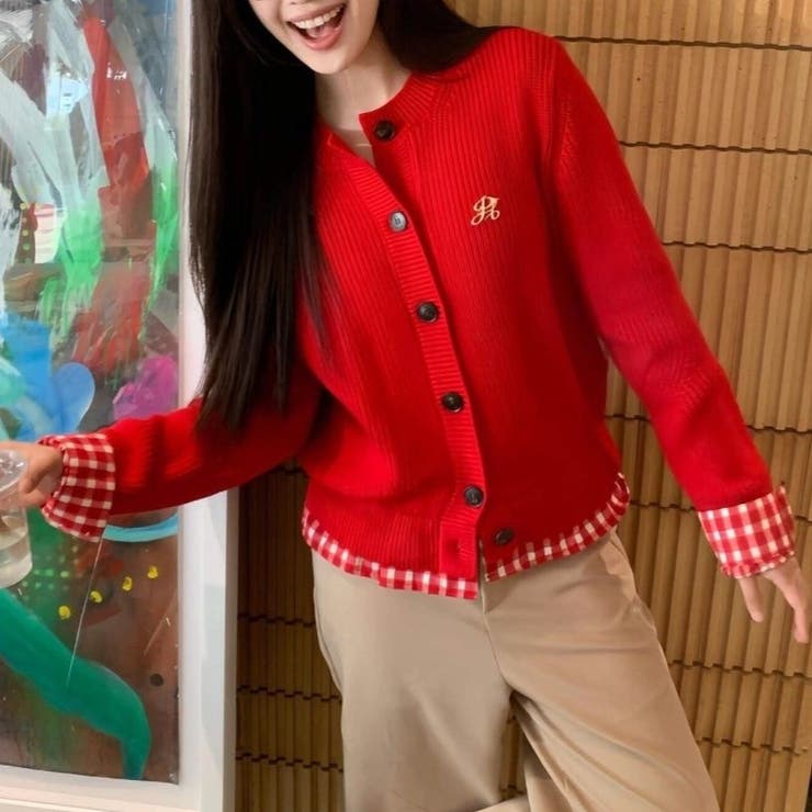 チェック柄裾ニットカーディガン | Achic | 詳細画像13 