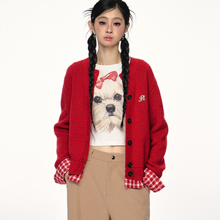 チェック柄裾ニットカーディガン | Achic | 詳細画像15 