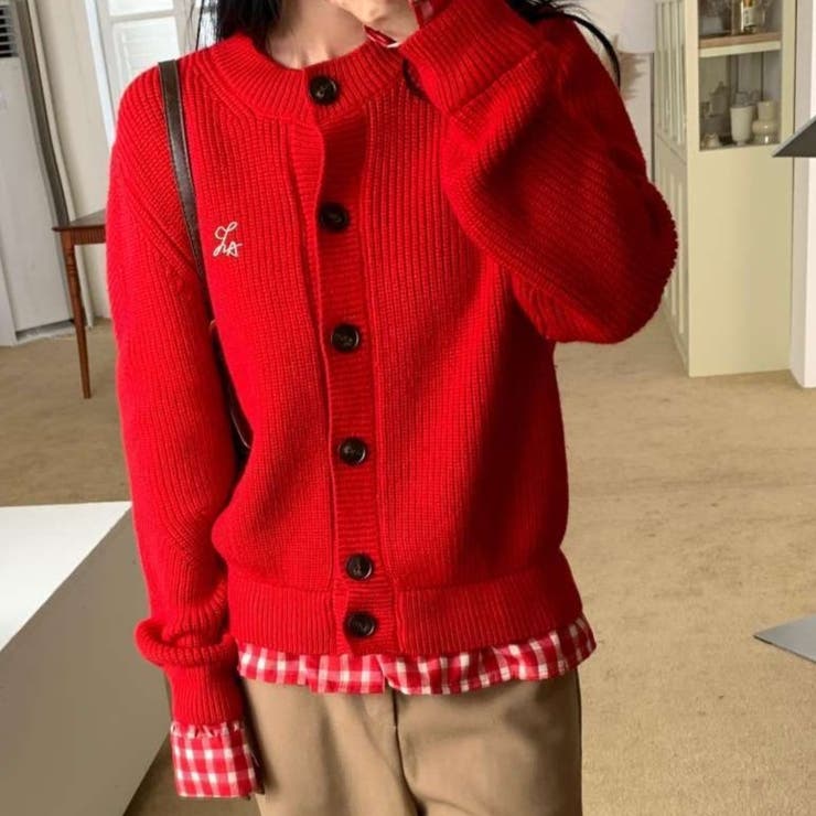 チェック柄裾ニットカーディガン | Achic | 詳細画像3 