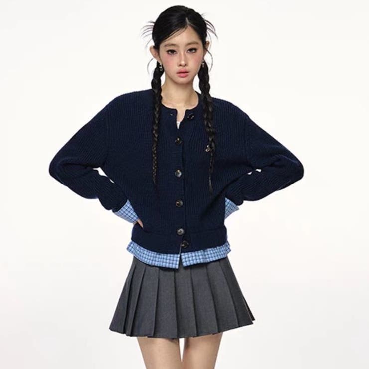 チェック柄裾ニットカーディガン | Achic | 詳細画像8 