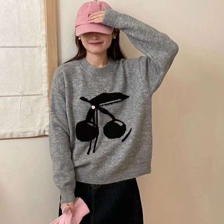 さくらんぼ リボンニット セーター[品番：SHNW0012037]｜Achic