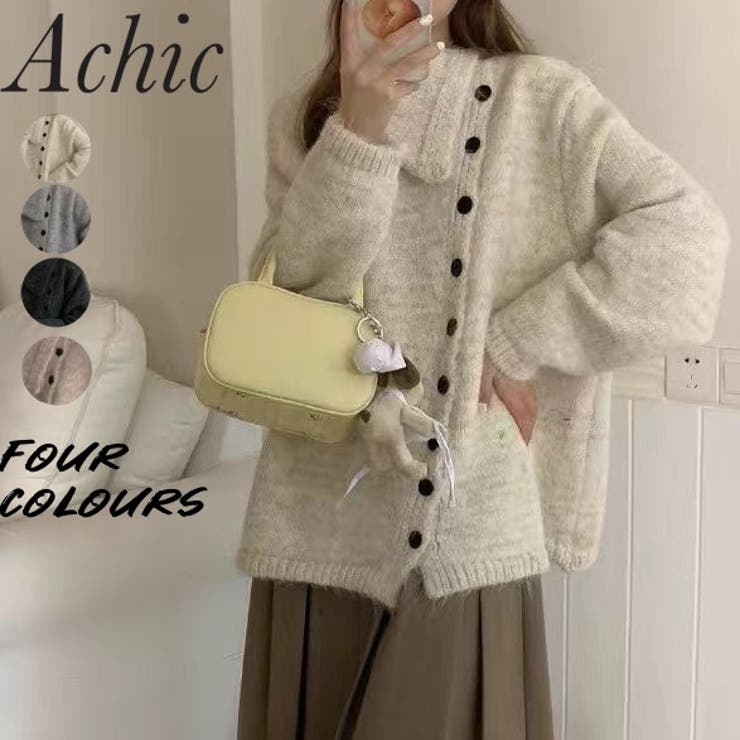 ボタンアップ大きい衿ニットプルオーバー | Achic | 詳細画像1 