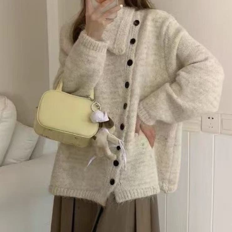 アイボリー | ボタンアップ大きい衿ニットプルオーバー | Achic