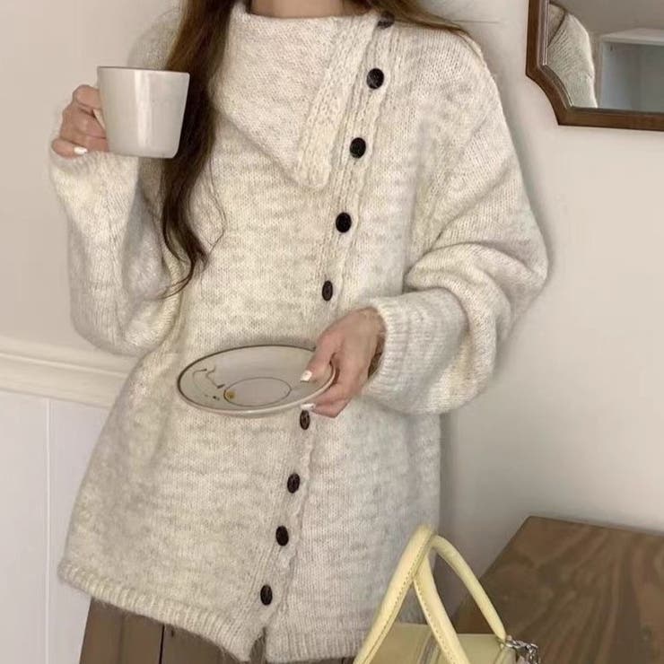 ボタンアップ大きい衿ニットプルオーバー | Achic | 詳細画像2 