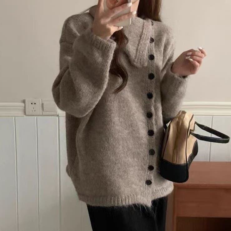 ボタンアップ大きい衿ニットプルオーバー | Achic | 詳細画像11 