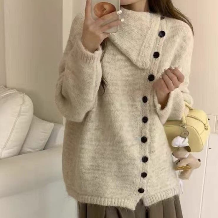 ボタンアップ大きい衿ニットプルオーバー | Achic | 詳細画像12 