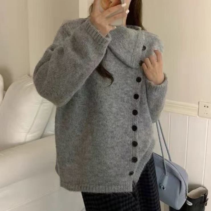 ボタンアップ大きい衿ニットプルオーバー | Achic | 詳細画像3 