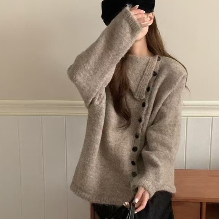 ボタンアップ大きい衿ニットプルオーバー | Achic | 詳細画像5 