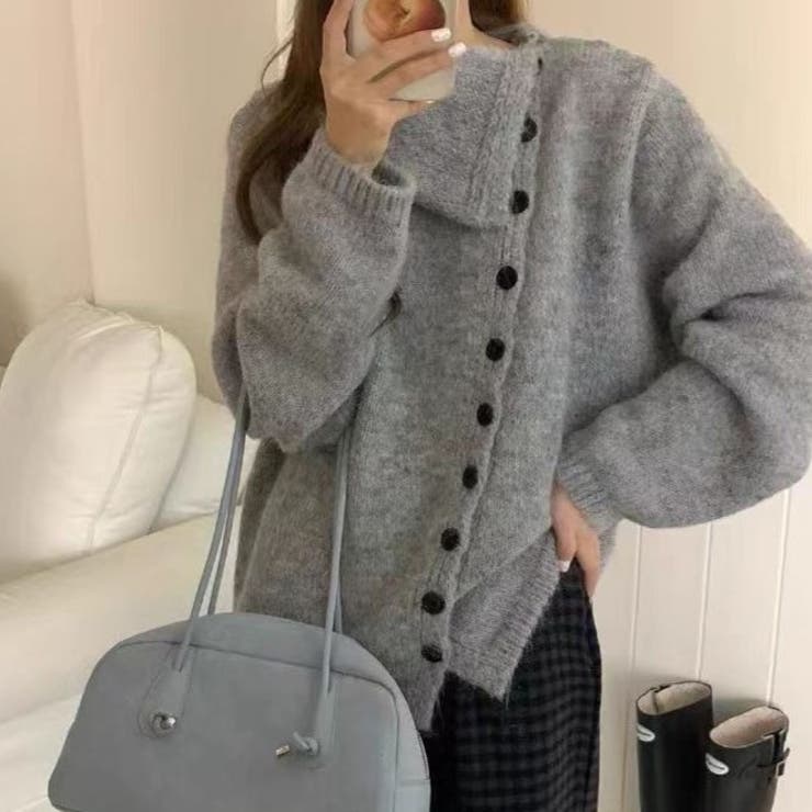 ボタンアップ大きい衿ニットプルオーバー | Achic | 詳細画像6 