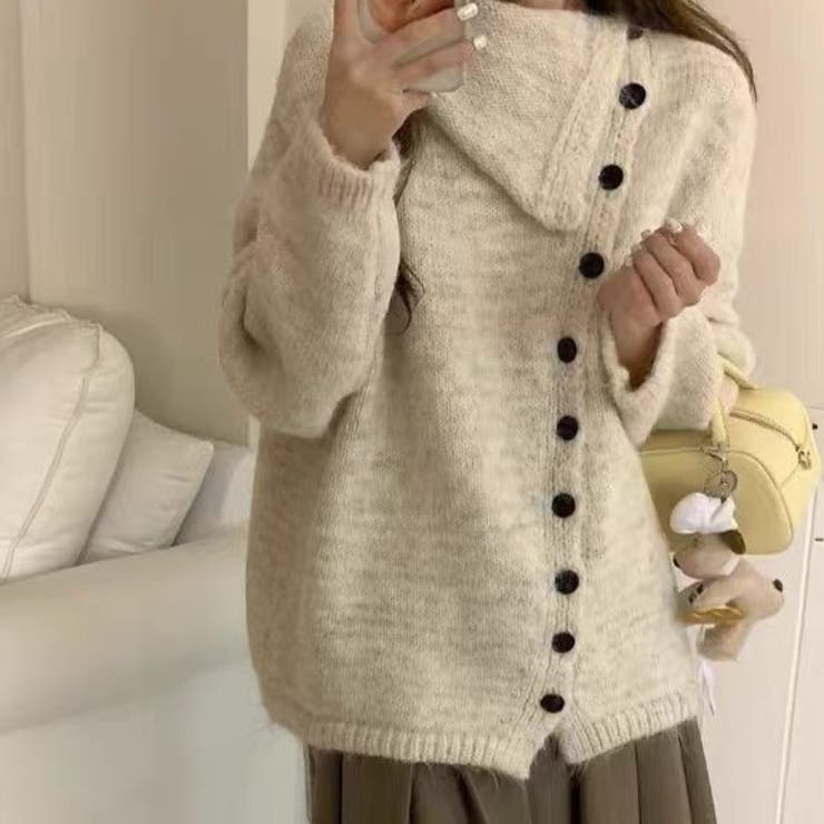 ボタンアップ大きい衿ニットプルオーバー | Achic | 詳細画像8 