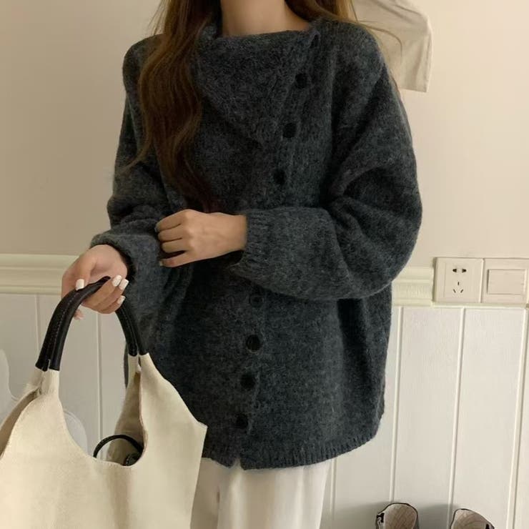 ボタンアップ大きい衿ニットプルオーバー | Achic | 詳細画像9 