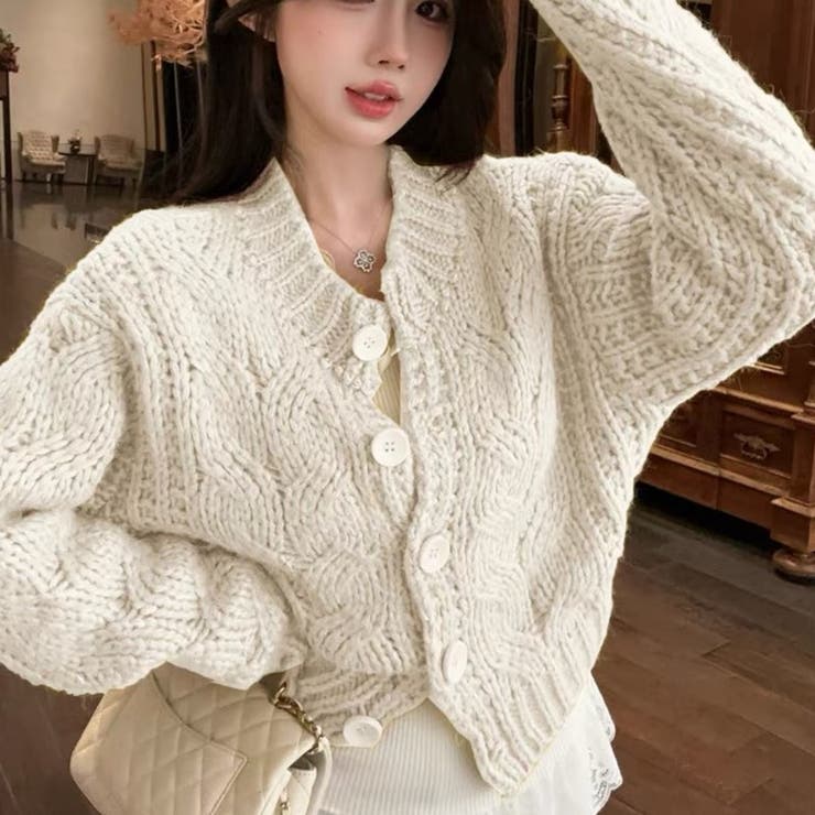 アイボリー | ジンジャーティーケーブルカーディガン | Achic