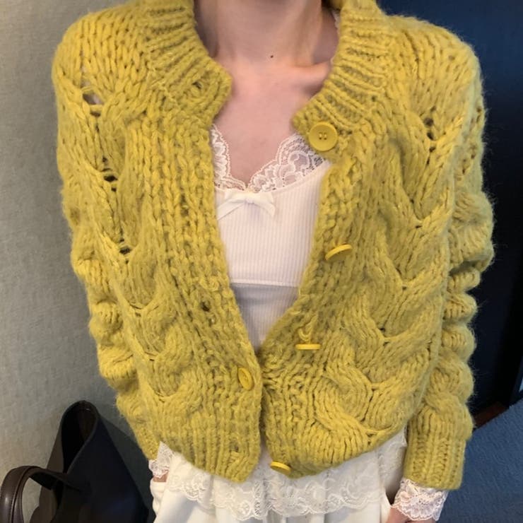 イエロー | ジンジャーティーケーブルカーディガン | Achic
