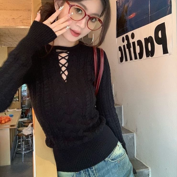 レースアップケーブルニットプルオーバー | Achic | 詳細画像29 