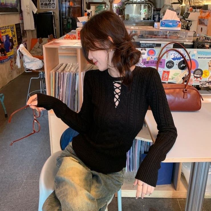 レースアップケーブルニットプルオーバー | Achic | 詳細画像30 