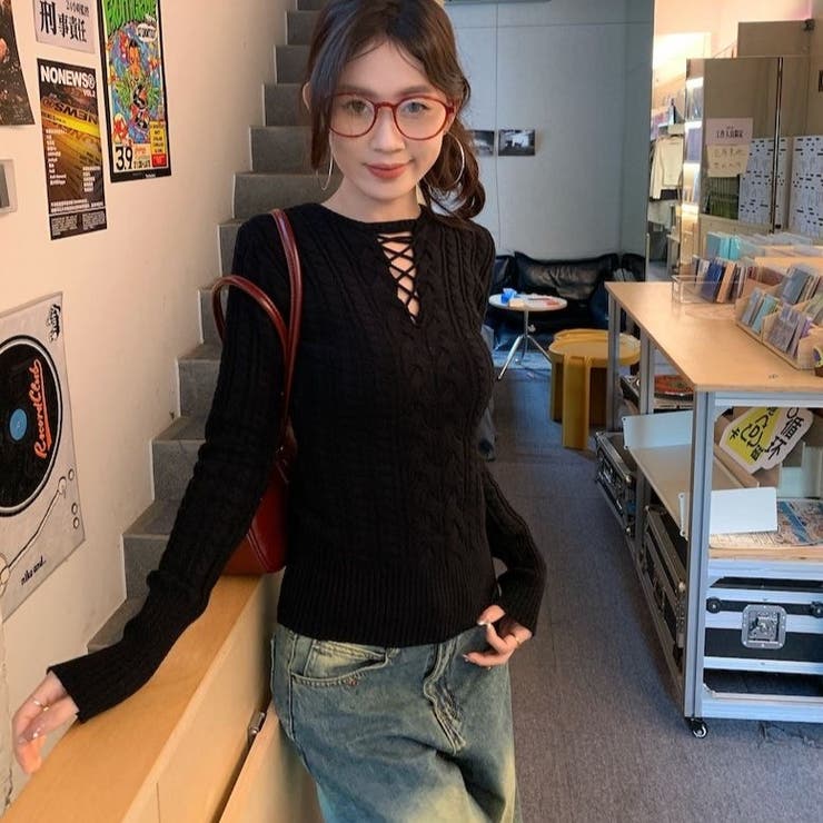 レースアップケーブルニットプルオーバー | Achic | 詳細画像31 