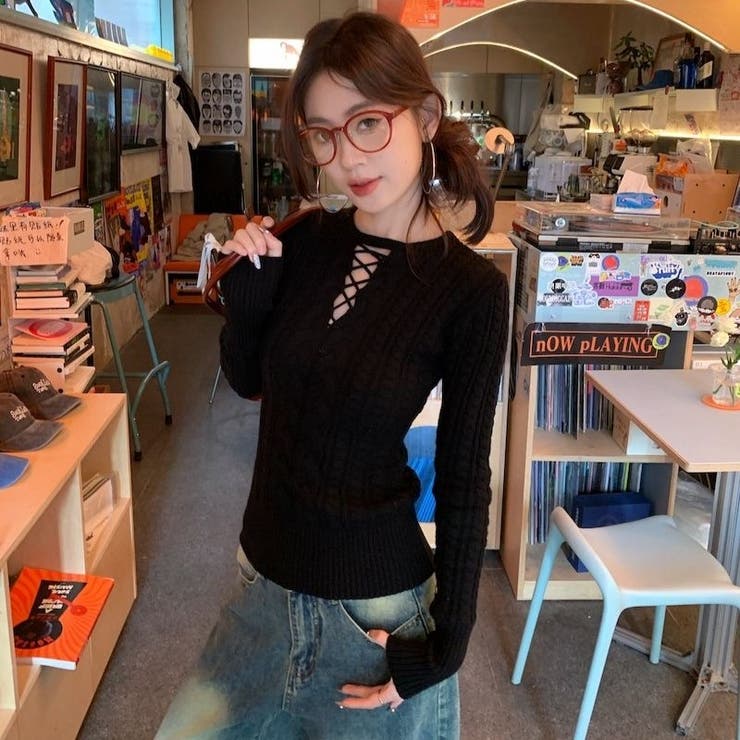 レースアップケーブルニットプルオーバー | Achic | 詳細画像33 