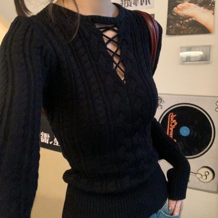 レースアップケーブルニットプルオーバー | Achic | 詳細画像35 