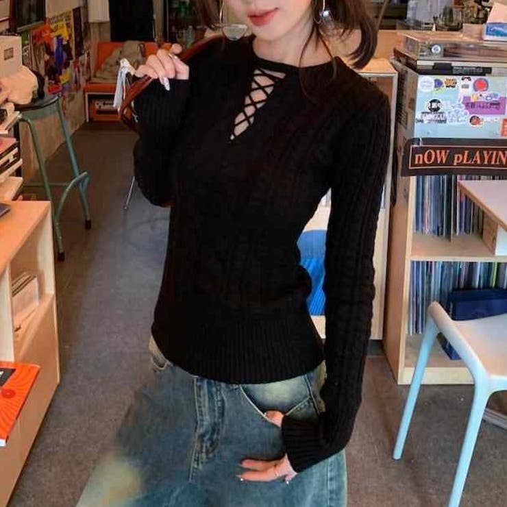 レースアップケーブルニットプルオーバー | Achic | 詳細画像5 