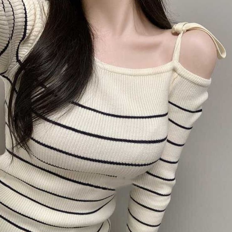 リボンワンオフショルボーダーニット | Achic | 詳細画像13 