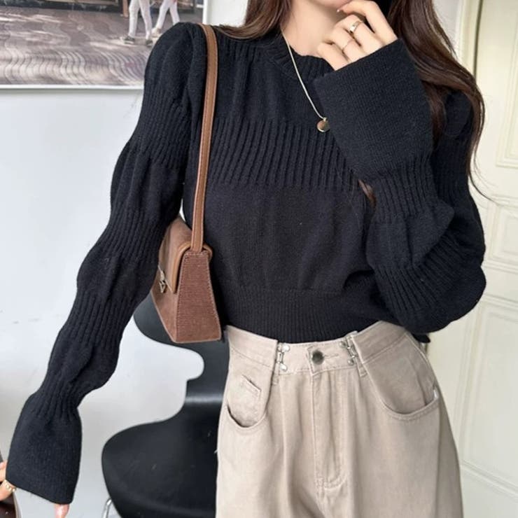 ベルスリーブクロップド丈ニットプルオーバー | Achic | 詳細画像3 