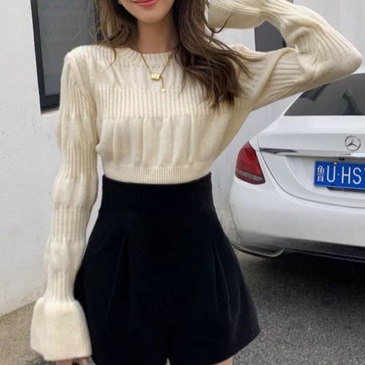 ベルスリーブクロップド丈ニットプルオーバー | Achic | 詳細画像4 