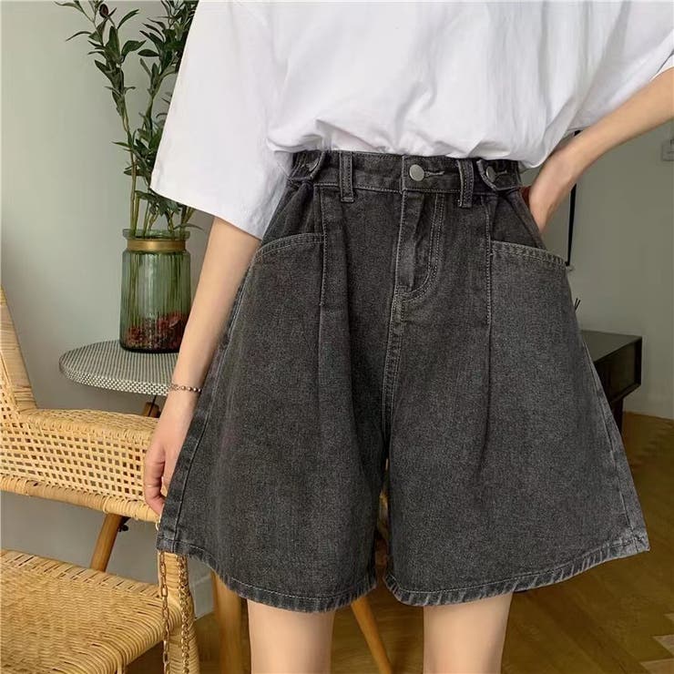 デニムショートパンツ ウエスト調整可能 ゆったり[品番