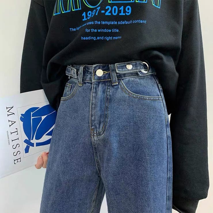 ハイウエストワイドデニムパンツ 低身長 韓国ファッション[品番