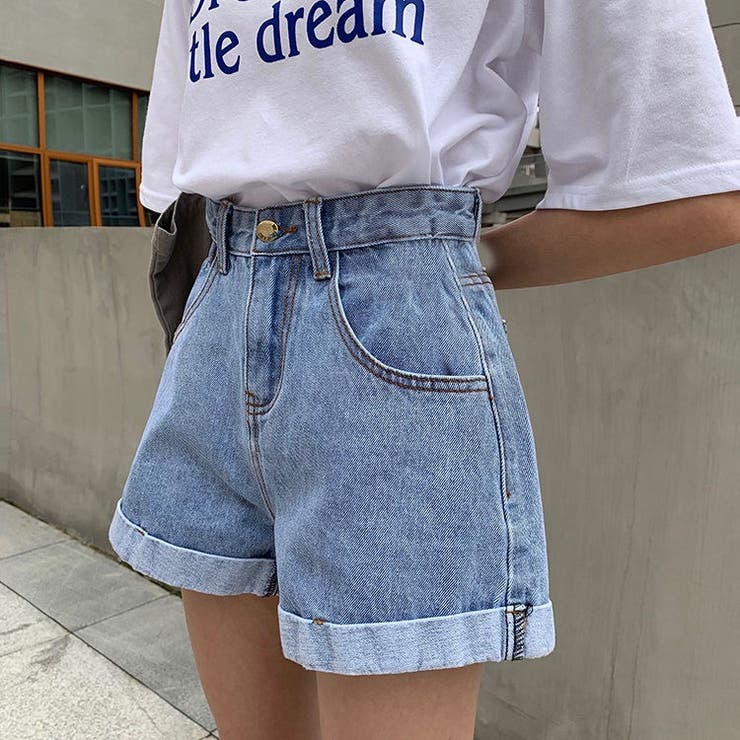 デニムショートパンツ ウエスト調整可能 ゆったり[品番