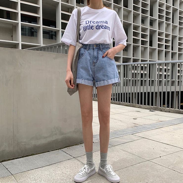デニムショートパンツ ウエスト調整可能 ゆったり[品番