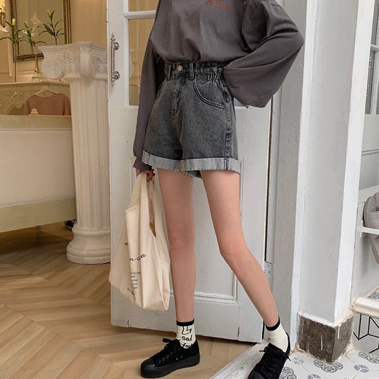 デニムショートパンツ ウエスト調整可能 ゆったり[品番
