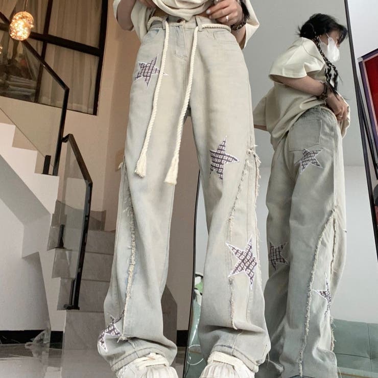 星柄デニムパンツ ズボン 淡色[品番：SHNW0010666]｜Achic（アシック