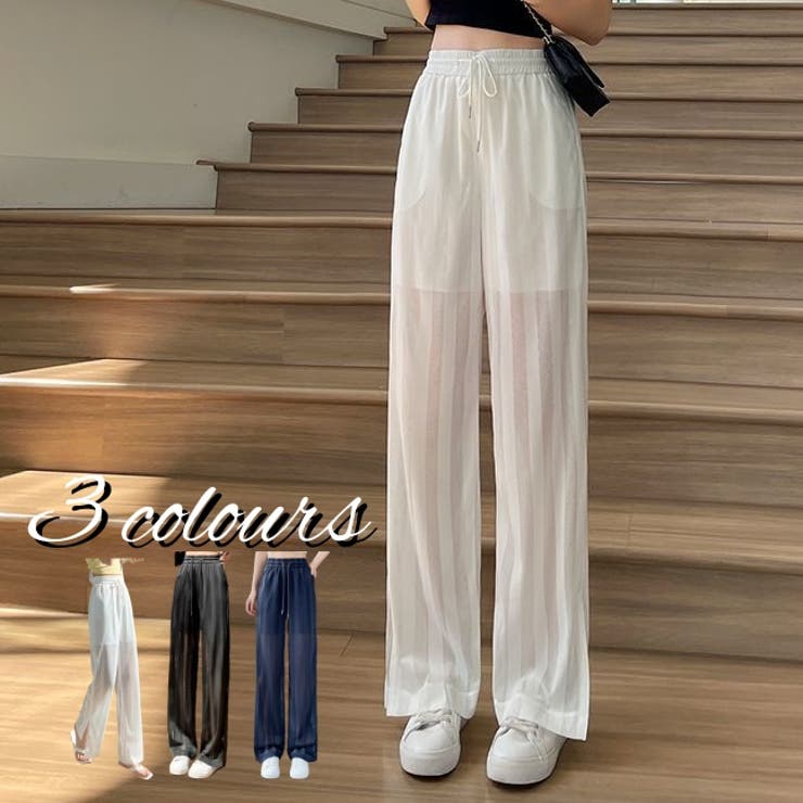 ストライプ シースルー ロングパンツ[品番：SHNW0011208]｜Achic
