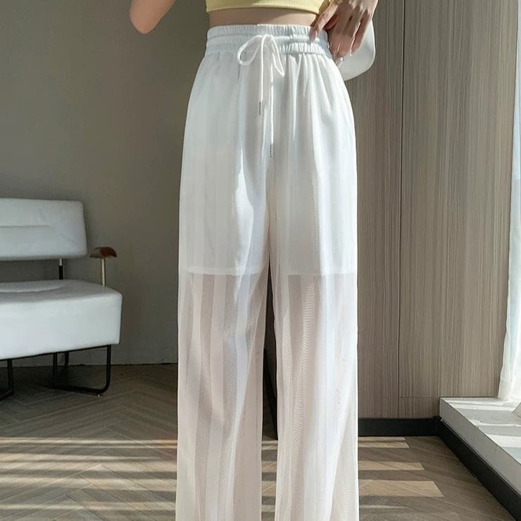 ストライプ シースルー ロングパンツ[品番：SHNW0011208]｜Achic