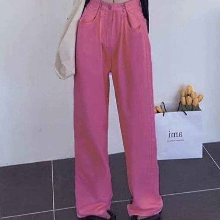 ハイウエスト ワイドデニムカラーパンツ カラフル[品番