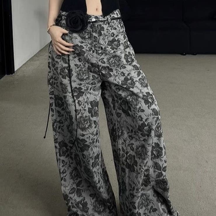 花柄フレアハイウエストデニムパンツ | Achic | 詳細画像2 