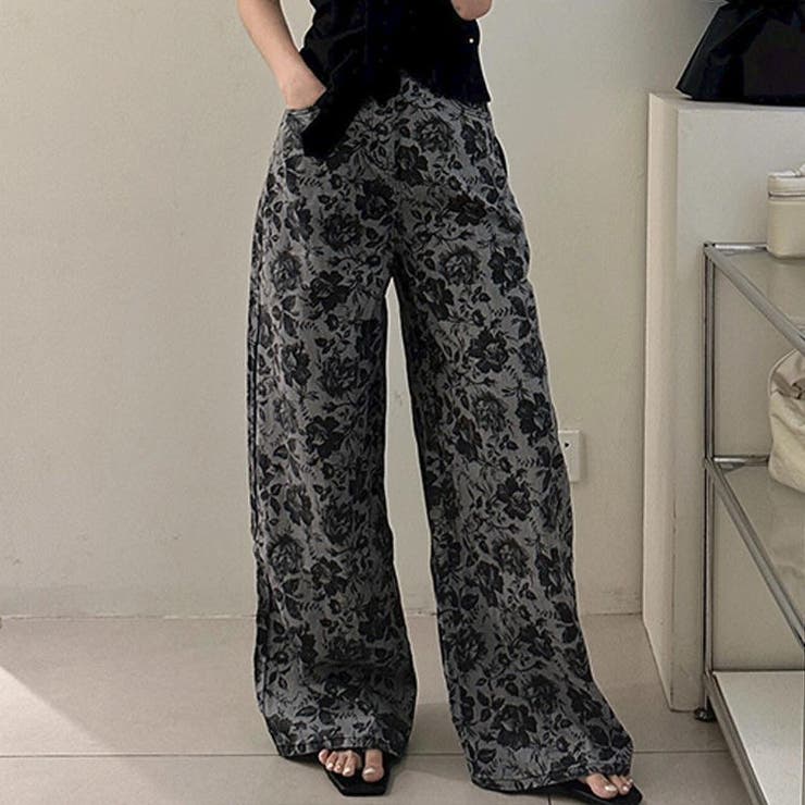 花柄フレアハイウエストデニムパンツ | Achic | 詳細画像3 