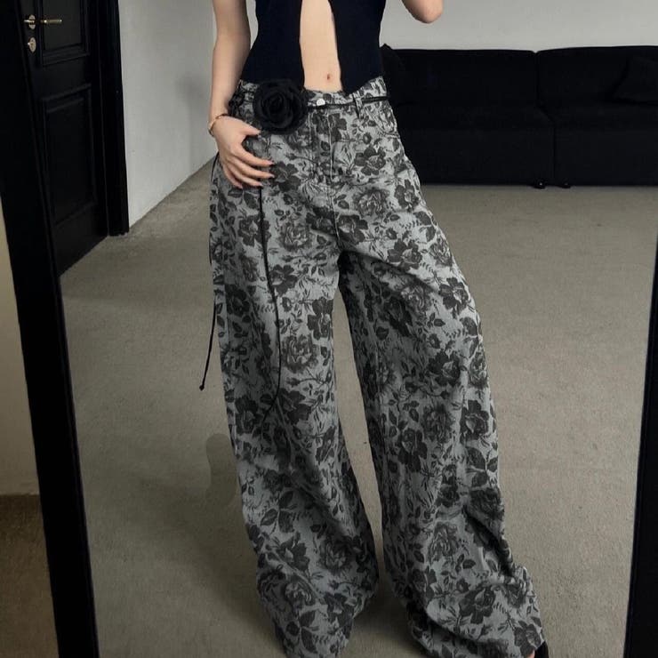 花柄フレアハイウエストデニムパンツ | Achic | 詳細画像4 