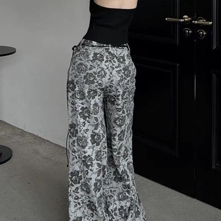 花柄フレアハイウエストデニムパンツ | Achic | 詳細画像8 